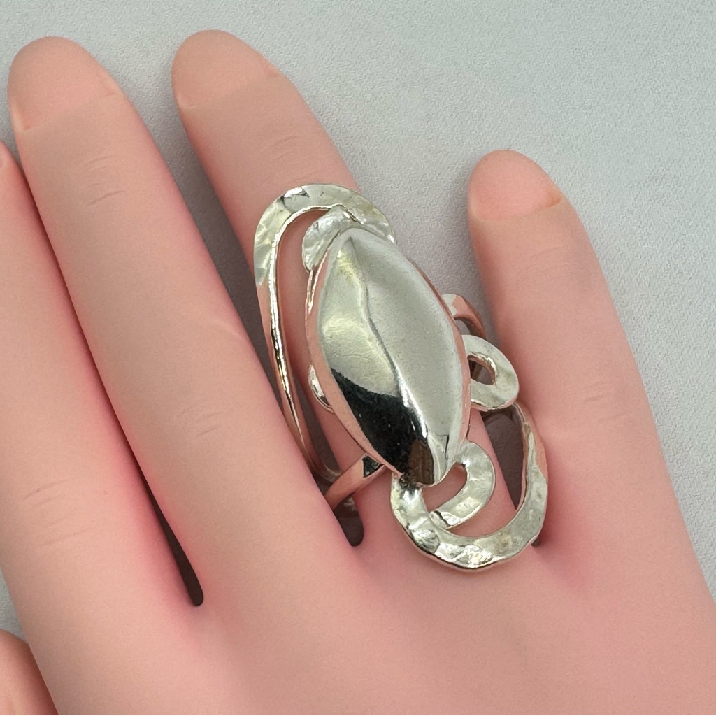 Vintage Taxco Mexico Silver Statement Ring Modernist Design All Metal 8 75$